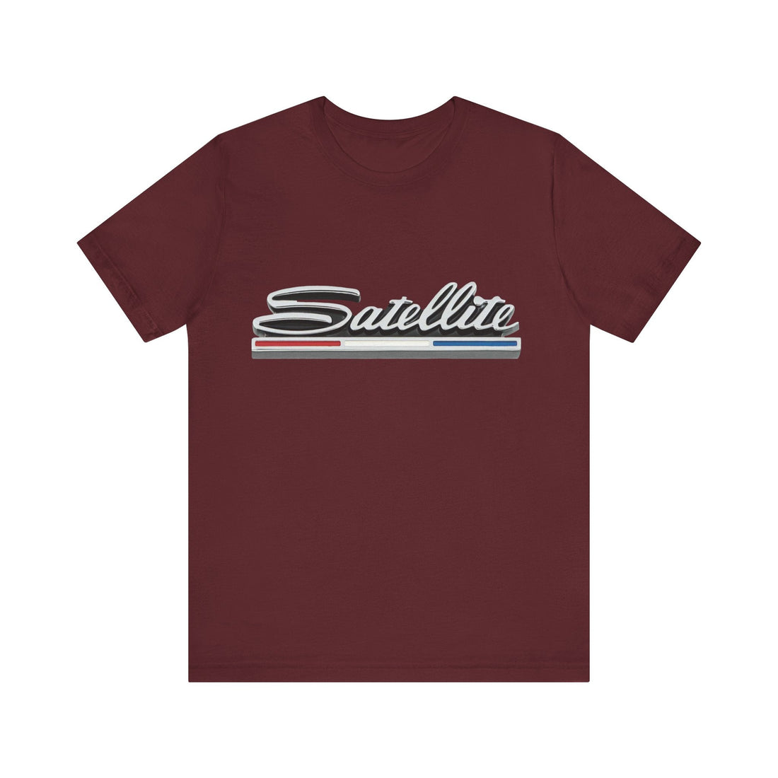 Plymouth Satellite Logo Short Sleeve Tee, classic design, maroon color.