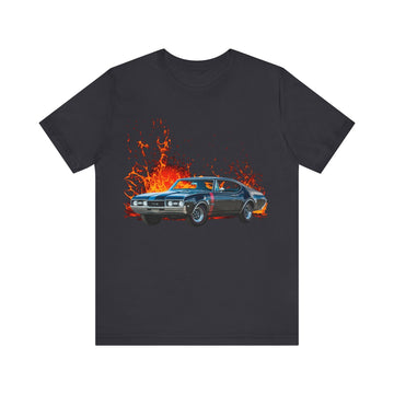 1968 Olds 442 short sleeve tee with classic car design, soft cotton fabric.
