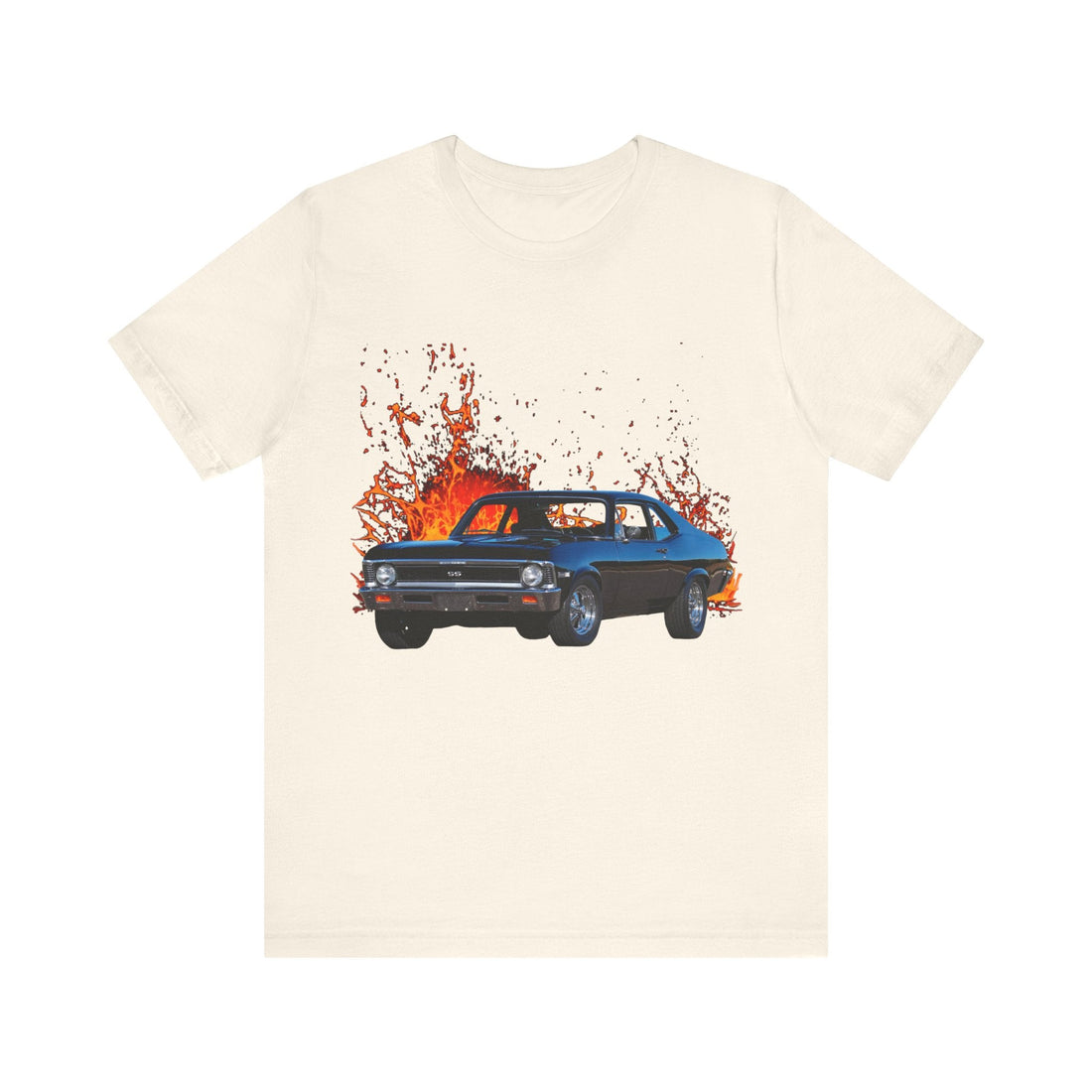 1968 Nova SS in our lava series short sleeve tee with vibrant car graphic.