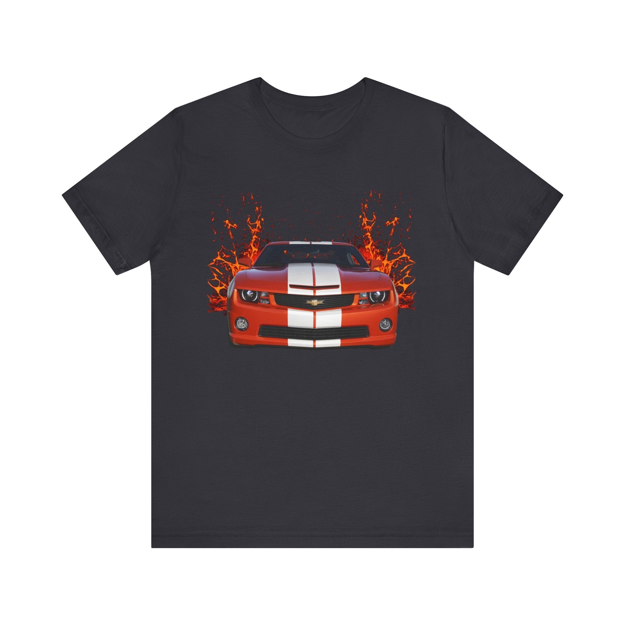 2010 Camaro in our lava series short sleeve tee with fiery design.