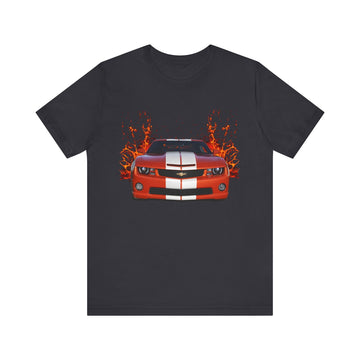 2010 Camaro in our lava series short sleeve tee with fiery design.