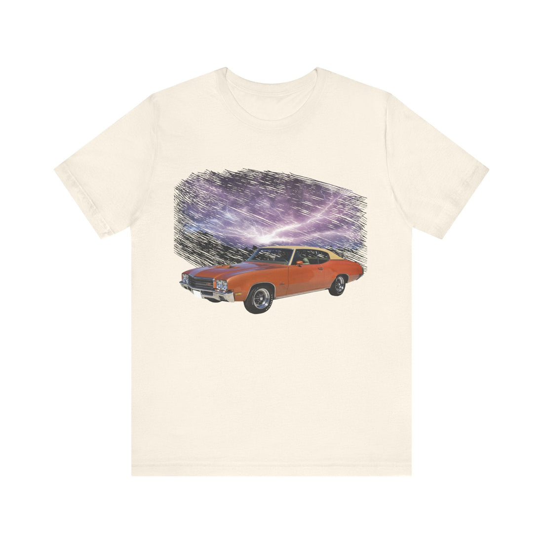 1971 Buick GS Gran Sport graphic tee from lightning series, short sleeve black shirt.