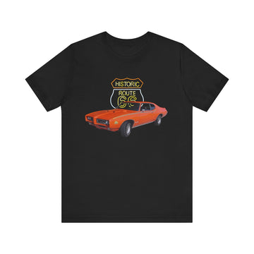 1969 Pontiac GTO Judge in our Route 66 in the dark series Short Sleeve T-Shirt