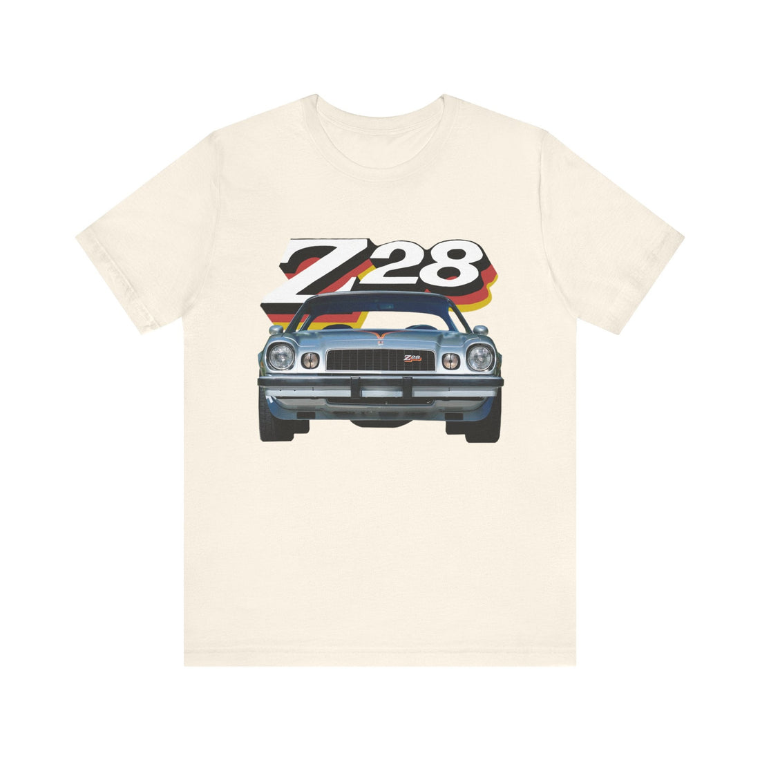 1977 Camaro Z28 Short Sleeve Tee featuring classic car graphic design.