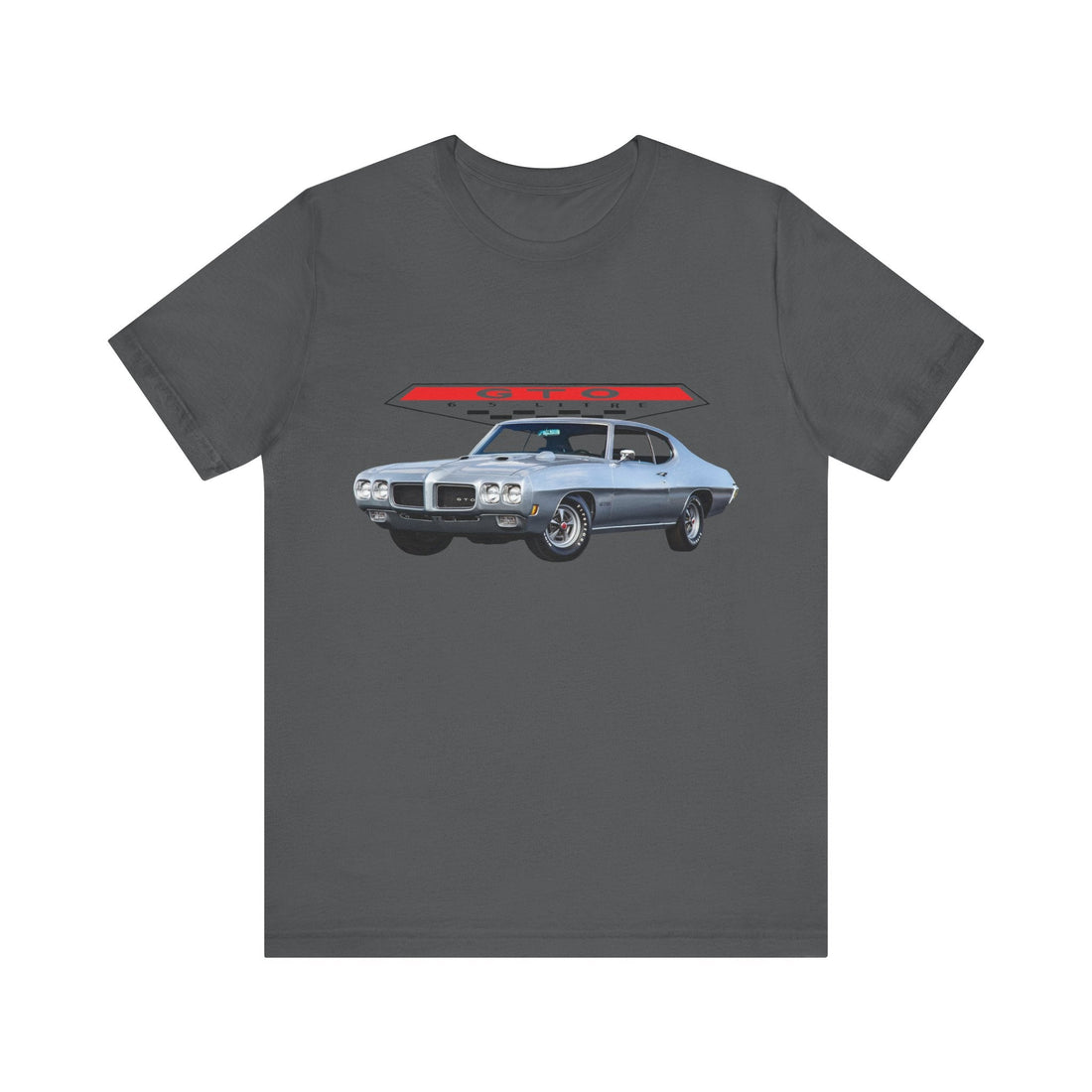 1970 Pontiac GTO Short Sleeve Tee in dark gray with classic car graphic.