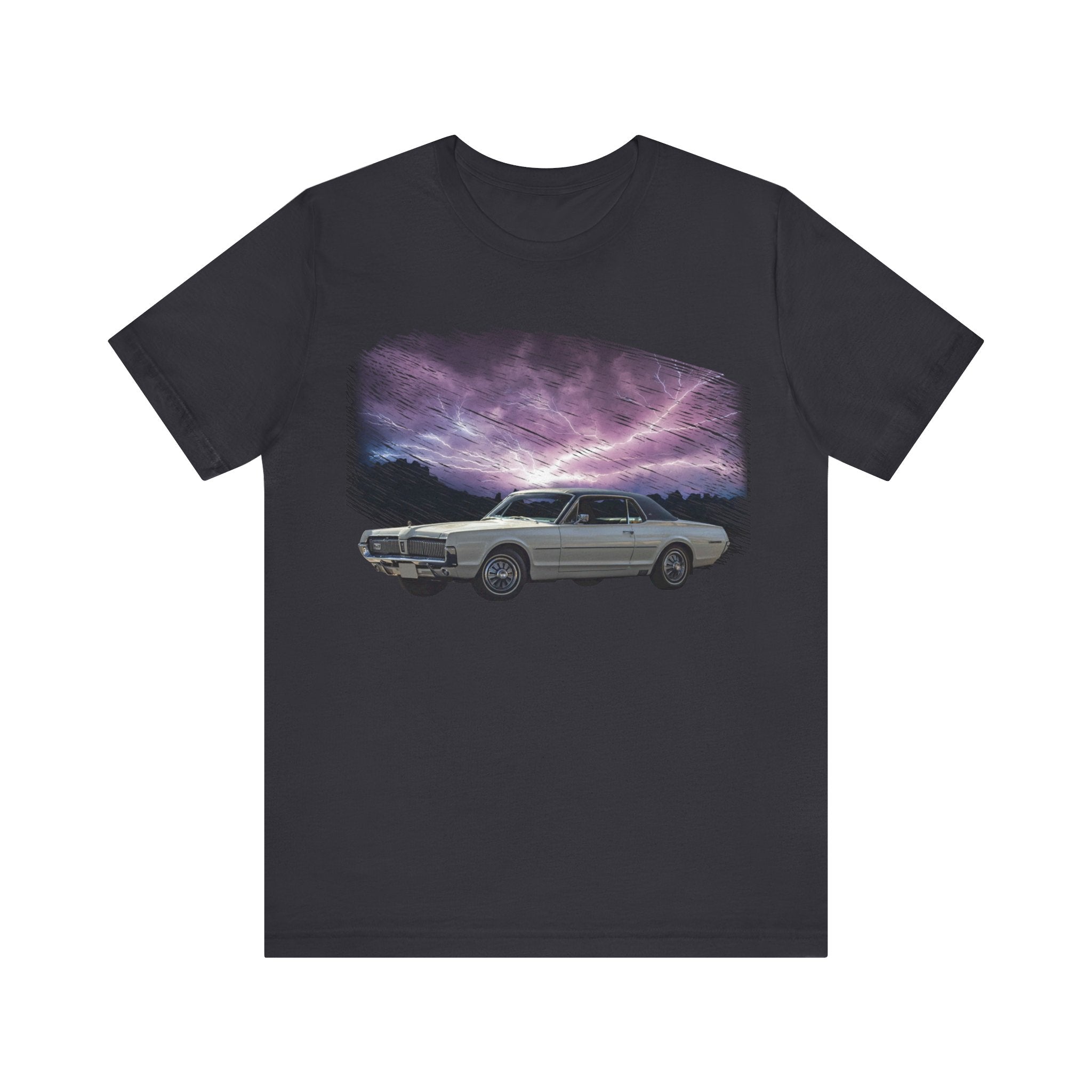1967 Mercury Cougar XR7 lightning series short sleeve tee with car graphic.