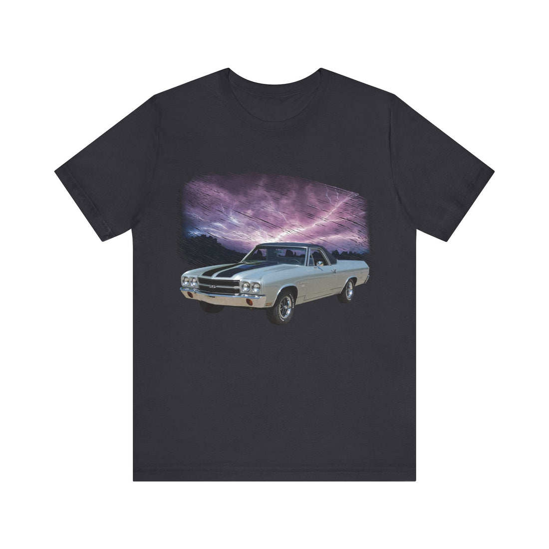 1970 El Camino SS lightning series short sleeve tee, unisex, lightweight cotton.