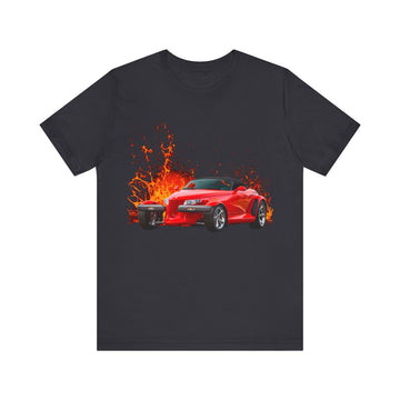 1999 Prowler in our lava series Short Sleeve Tee featuring a vibrant car design against a black background.