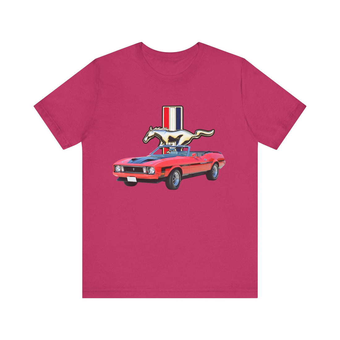 1973 Mustang Short Sleeve Tee with vintage car graphic on front