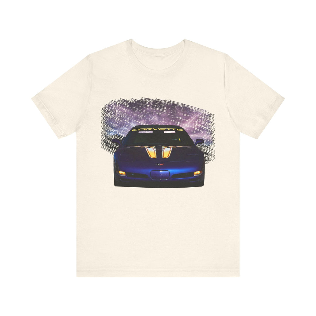 1998 Chevy Corvette Pace Car lightning series short sleeve tee with front car graphic.
