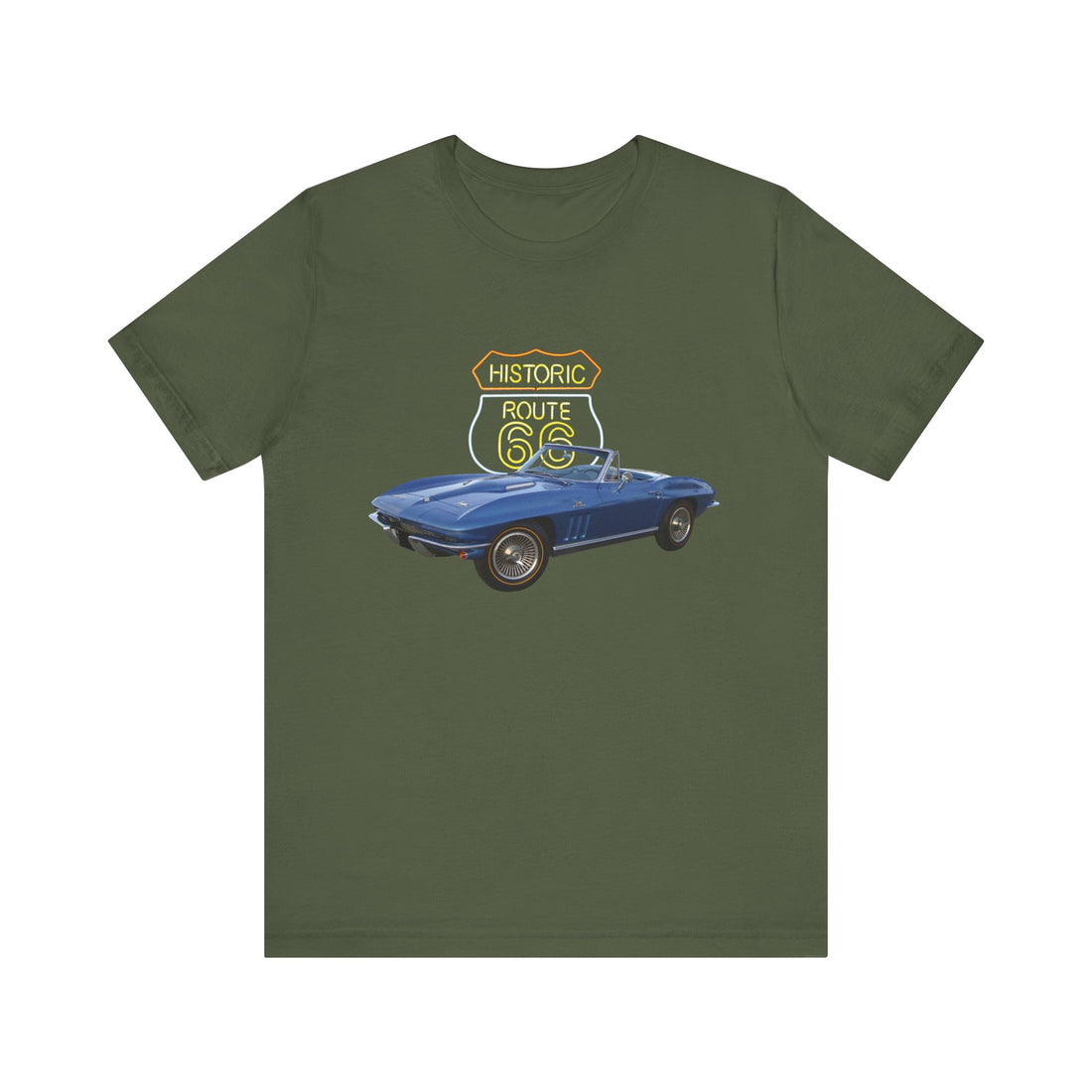 1966 Chevy Corvette in our Route 66 in the dark series Short Sleeve T-Shirt