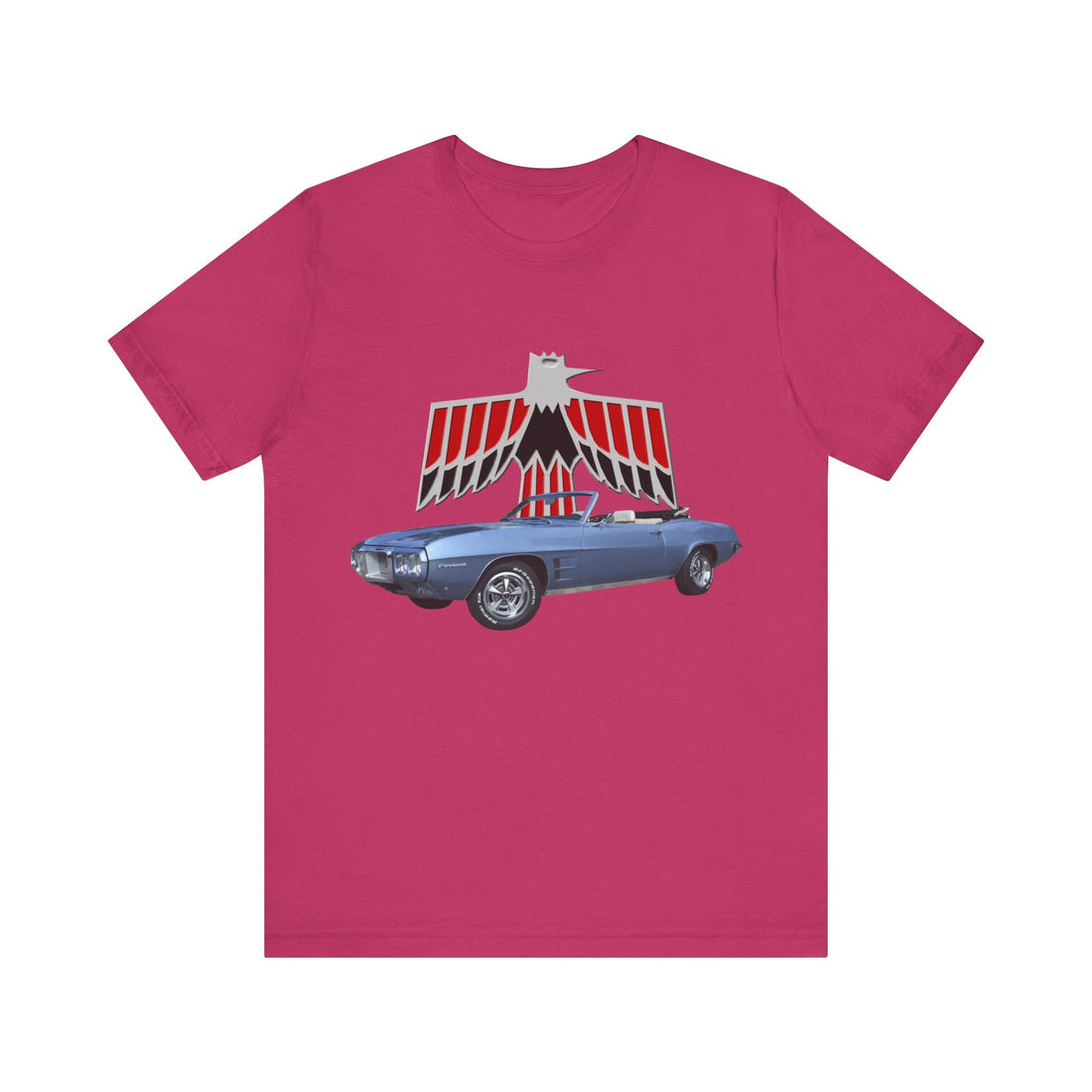 1969 Pontiac Firebird Short Sleeve Tee featuring classic car graphic on black shirt.