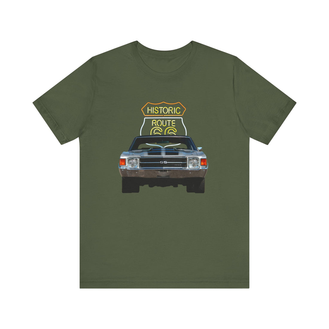 1972 Chevy Chevelle in our Route 66 in the dark series Short Sleeve T-Shirt