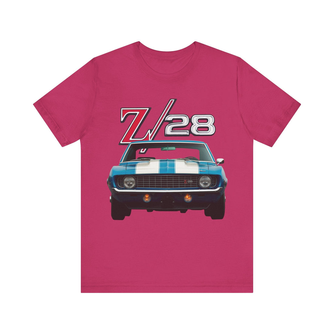 1969 Chevy Camaro Z28 Short Sleeve Tee with car graphic design.
