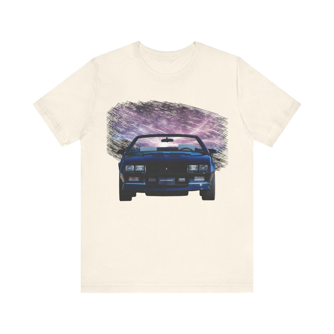 1988 Camaro IROC-Z Z28 lightning series short sleeve tee with car graphic design.