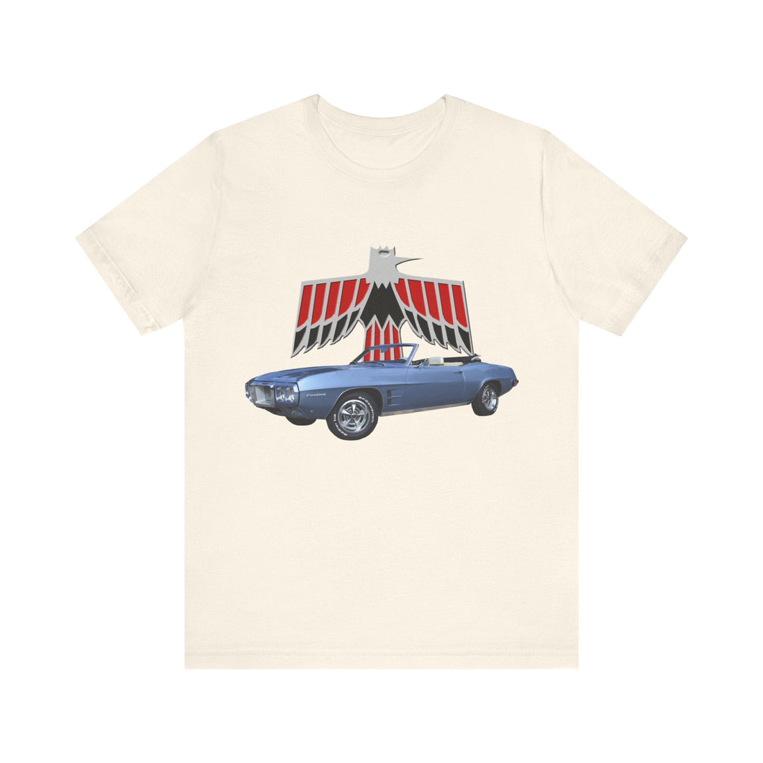 1969 Pontiac Firebird Short Sleeve Tee featuring classic car graphic on black shirt.
