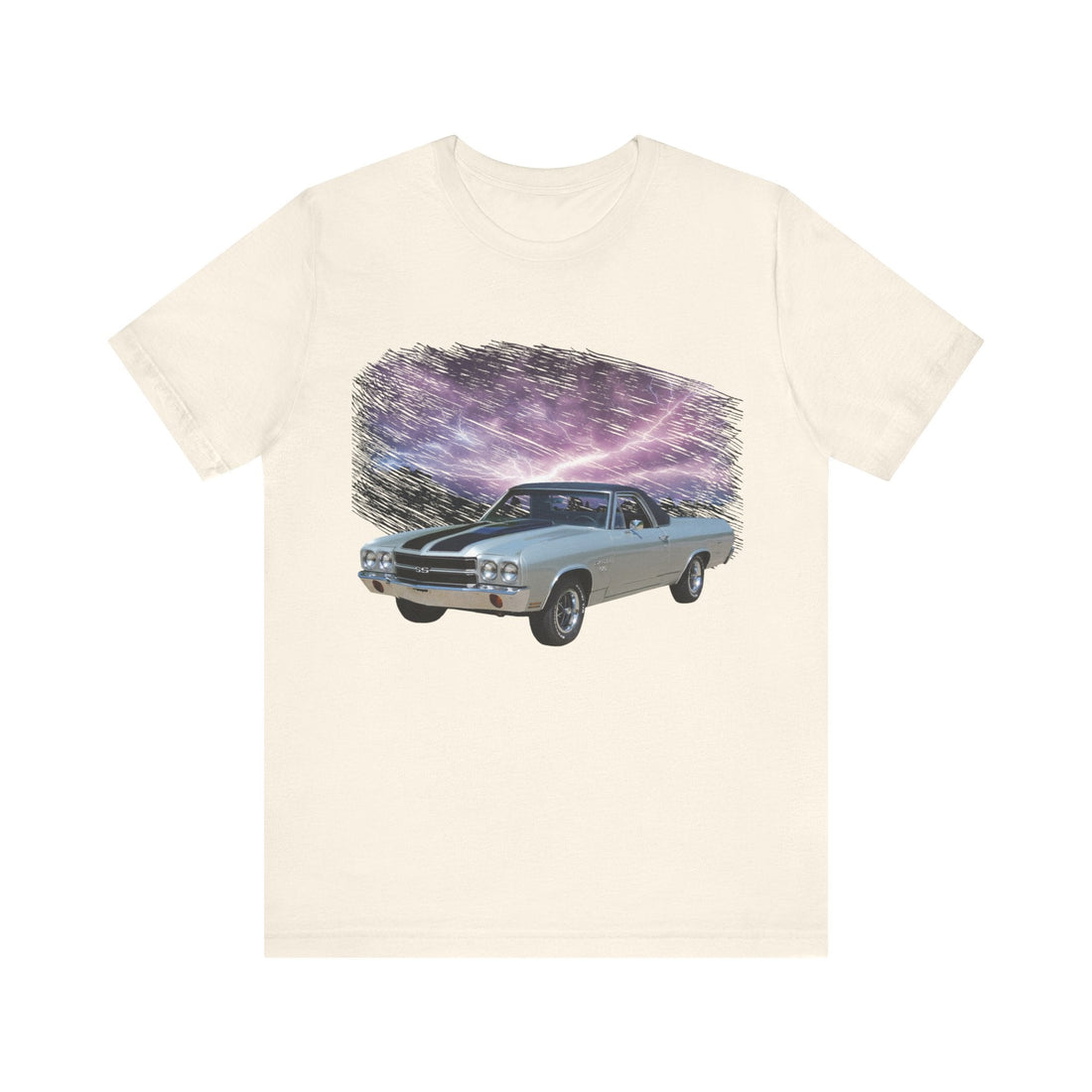 1970 El Camino SS lightning series short sleeve tee, unisex, lightweight cotton.