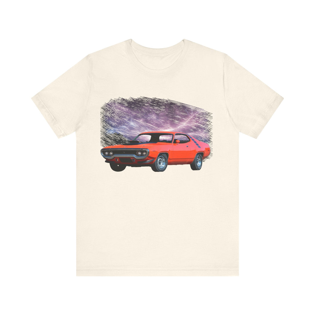 1971 Road Runner in lightning series short sleeve tee with vintage car graphic.