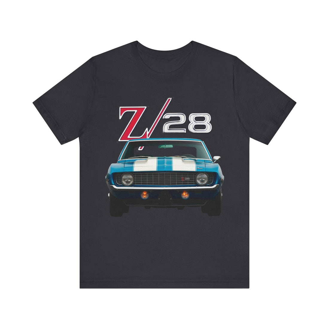 1969 Chevy Camaro Z28 Short Sleeve Tee with car graphic design.
