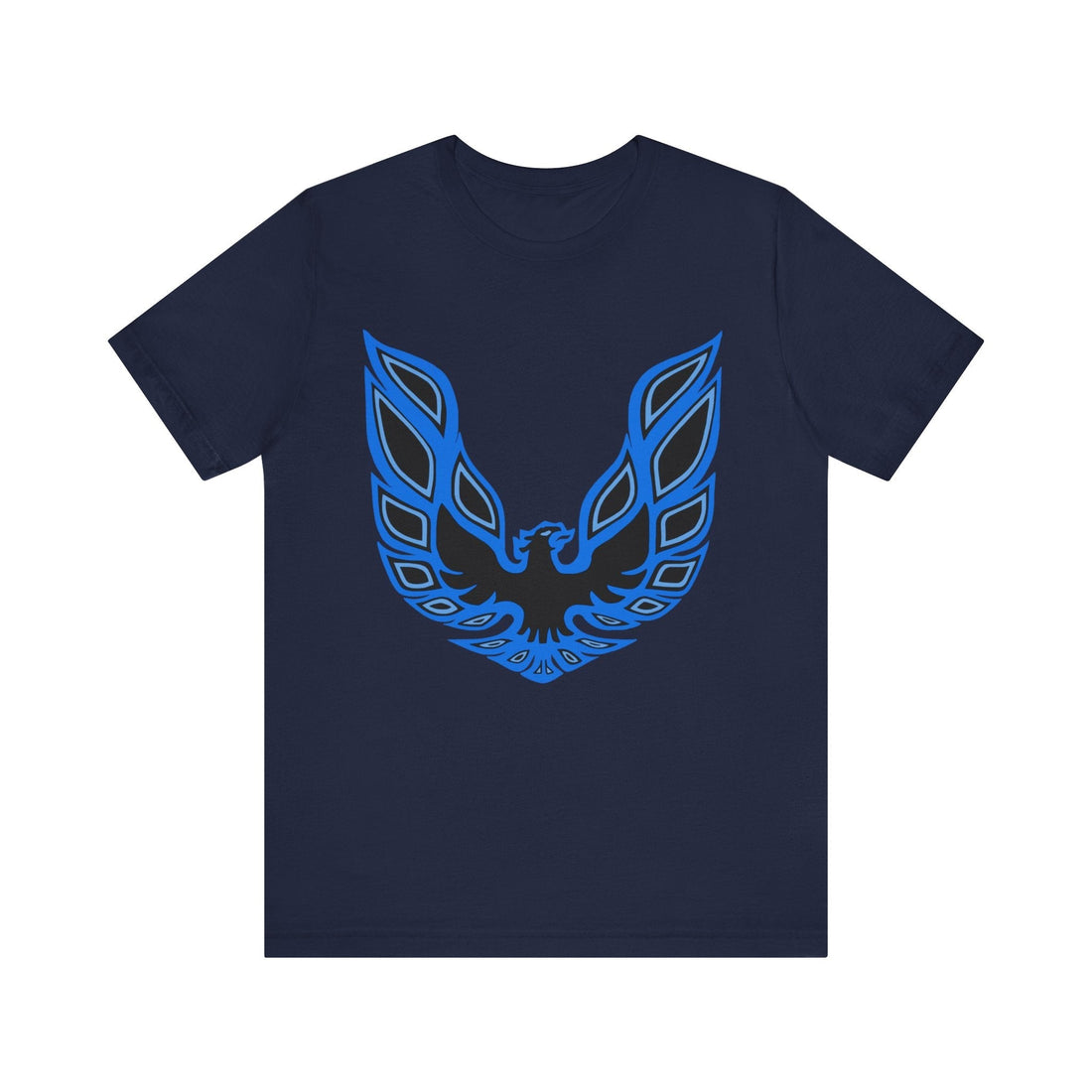 Pontiac Firebird Trans AM Logo Short Sleeve Tshirt in navy blue with a bold blue logo design.