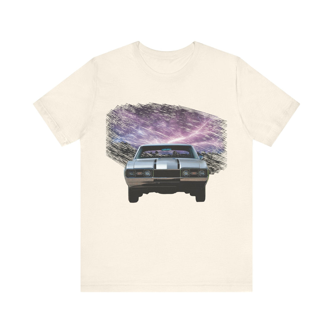 1968 Hurst Olds Cutlass 442 Lightning Series Short Sleeve Tee featuring a classic car design.