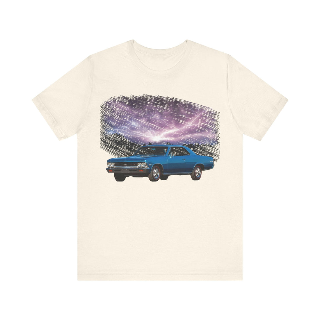 1966 Chevelle SS lightning series short sleeve tee with blue car graphic.