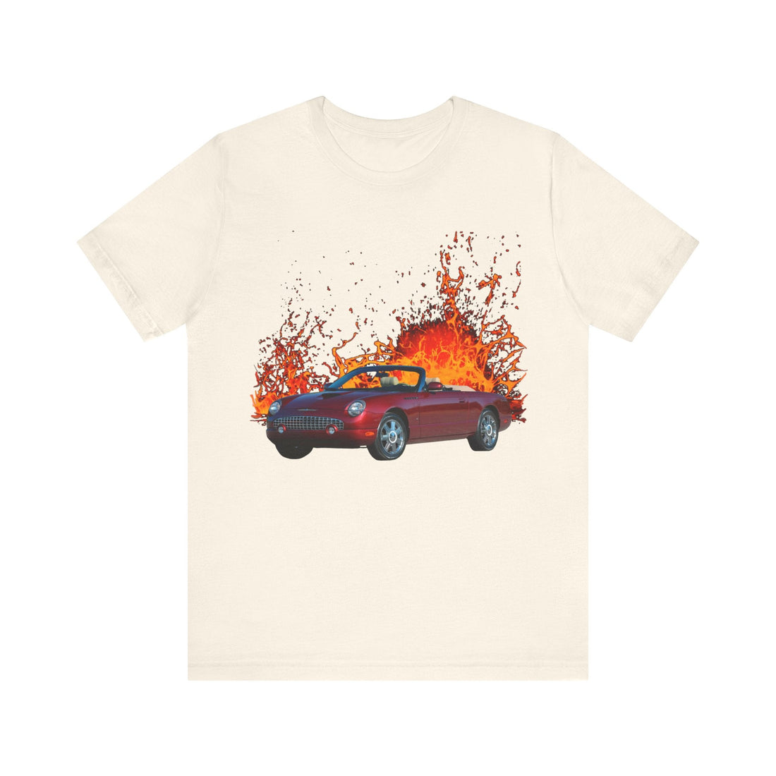 2004 Ford T-Bird lava series short sleeve tee with fiery car print.