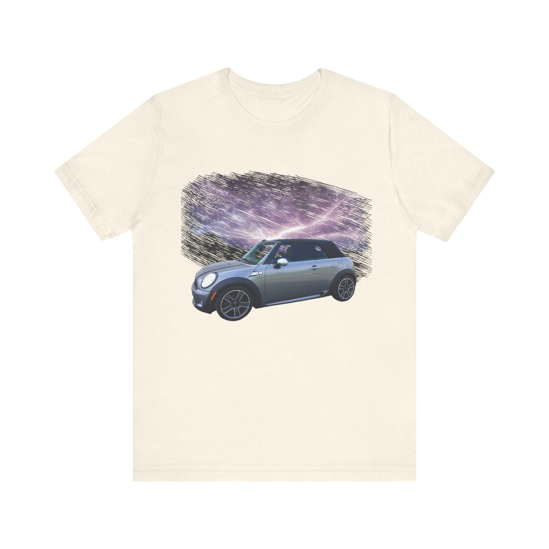 2009 Mini Cooper lightning series short sleeve tee with car graphic.