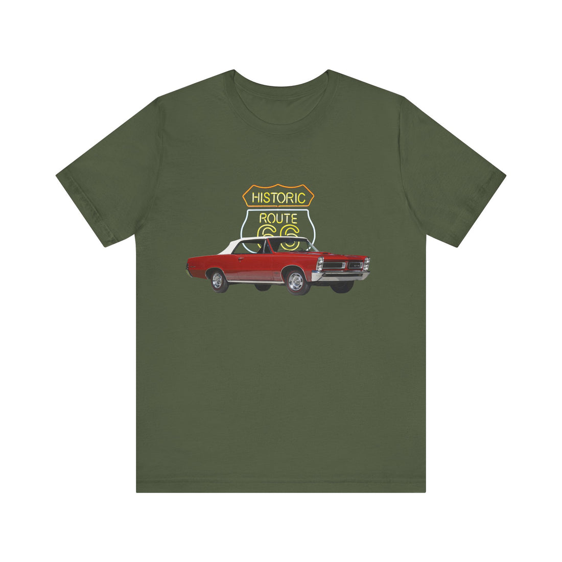 1965 Pontiac GTO in our Route 66 in the dark series Short Sleeve T-Shirt