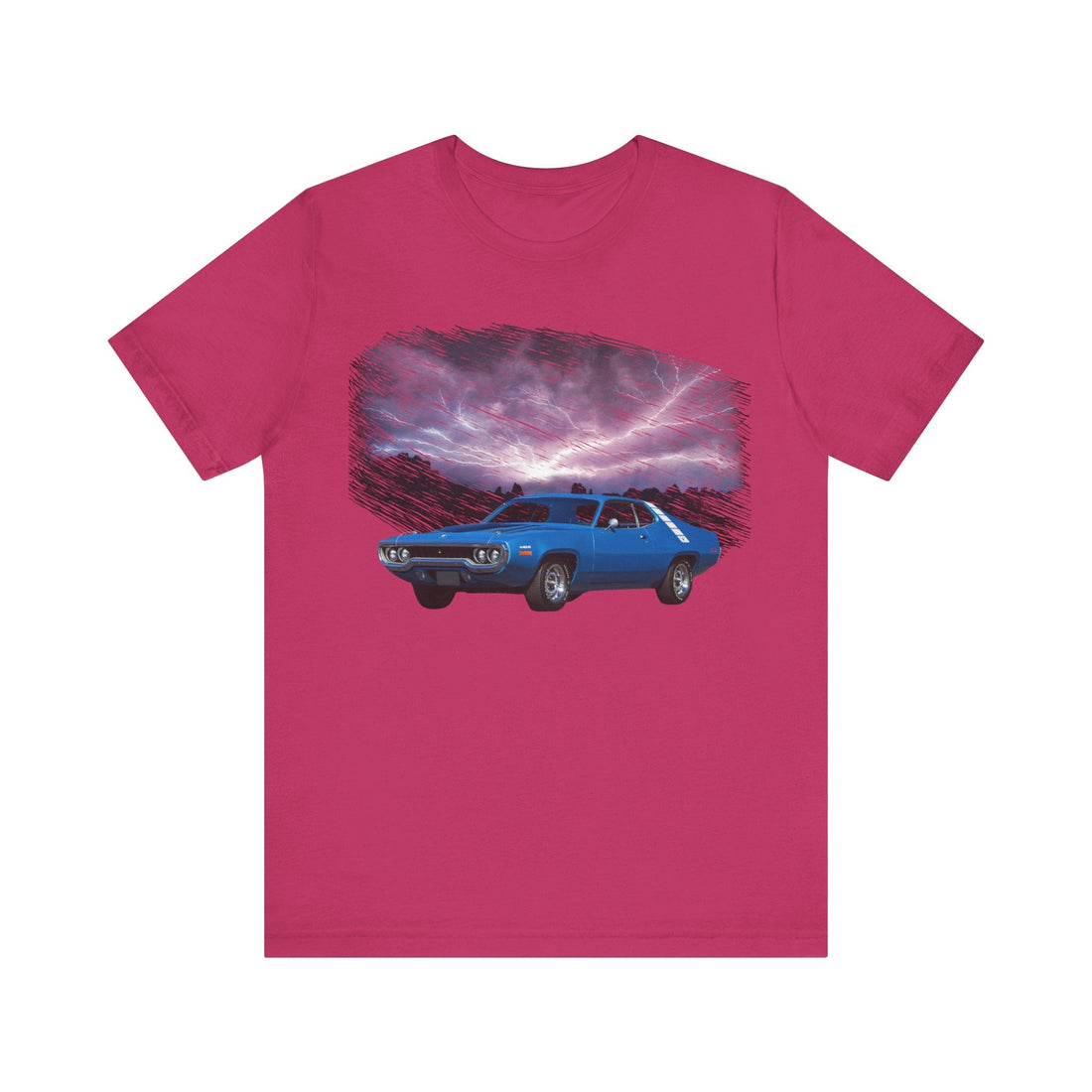 1971 Roadrunner in lightning series short sleeve tee with vintage design.