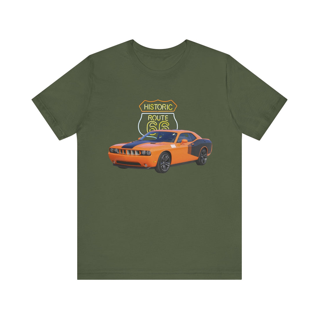 2014 Dodge Challenger in our Route 66 in the dark series Short Sleeve T-Shirt