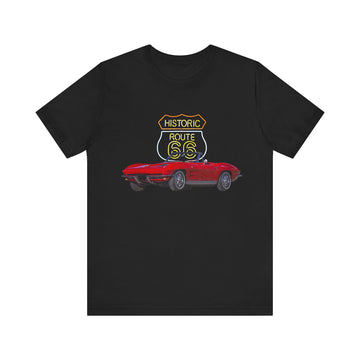 1963 Chevy Corvette in our Route 66 in the dark series Short Sleeve T-Shirt