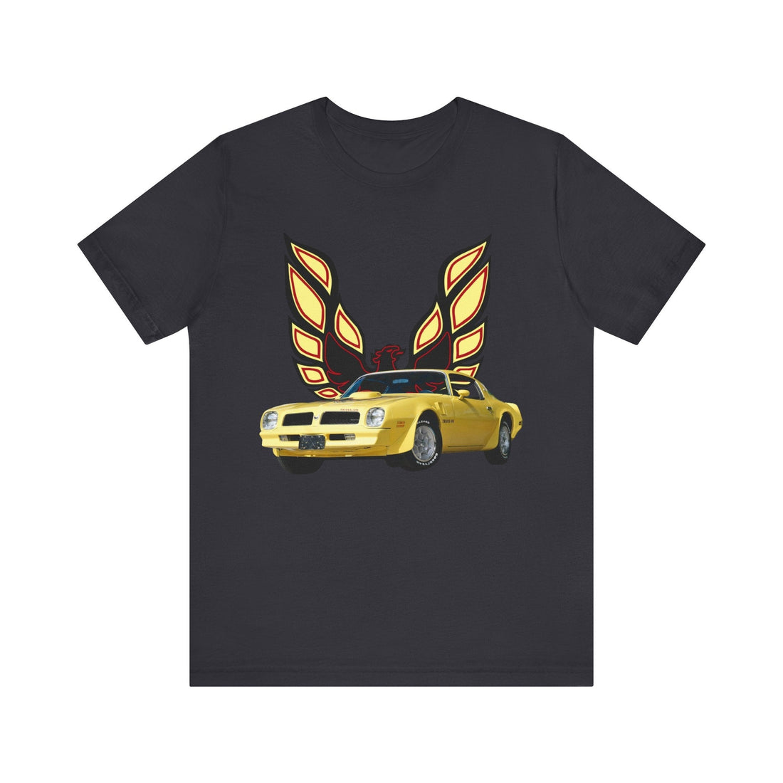 1976 Pontiac Firebird Trans AM Short Sleeve Tshirt with graphic print, black fabric.