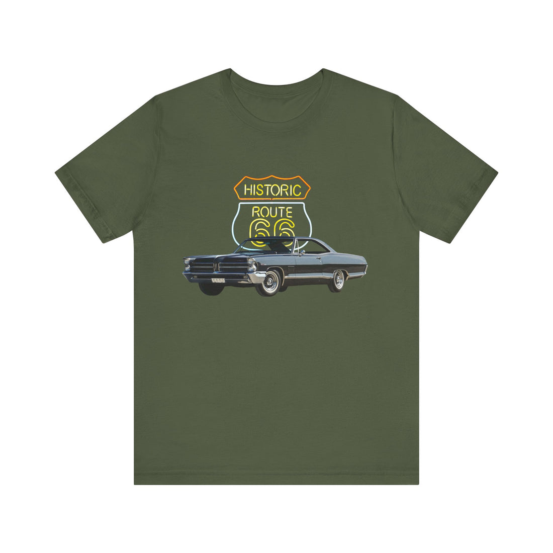 1965 Pontiac Catalina in our Route 66 in the dark series Short Sleeve T-Shirt