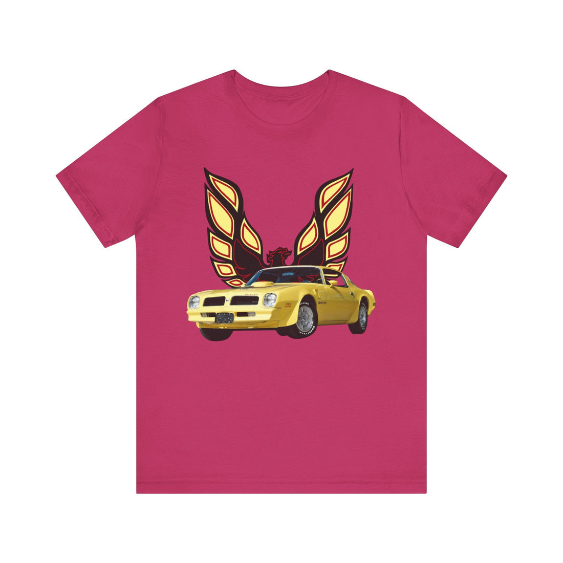 1976 Pontiac Firebird Trans AM Short Sleeve Tshirt with graphic print, black fabric.