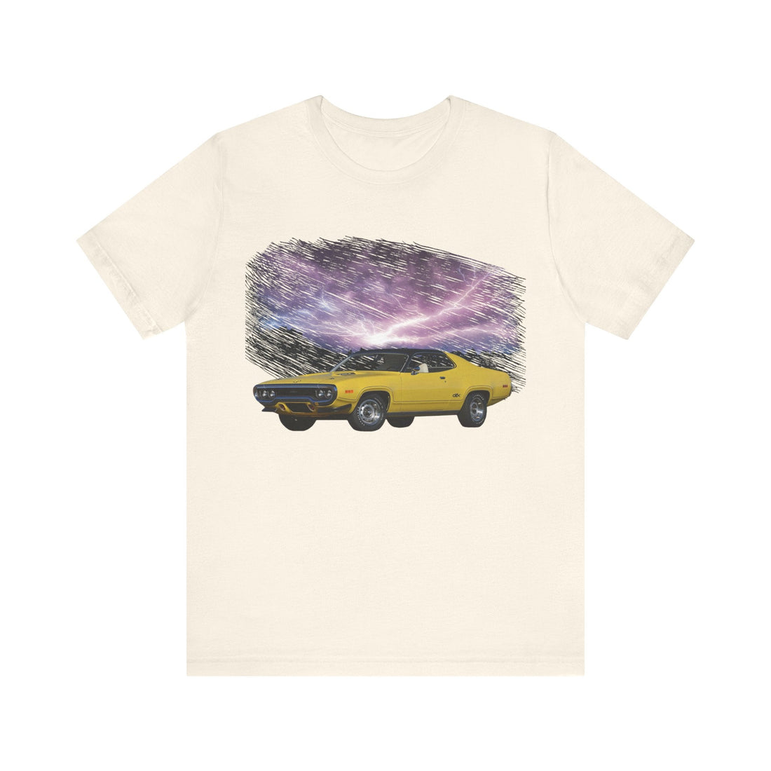 1971 GTX lightning series short sleeve tee with yellow car graphic.