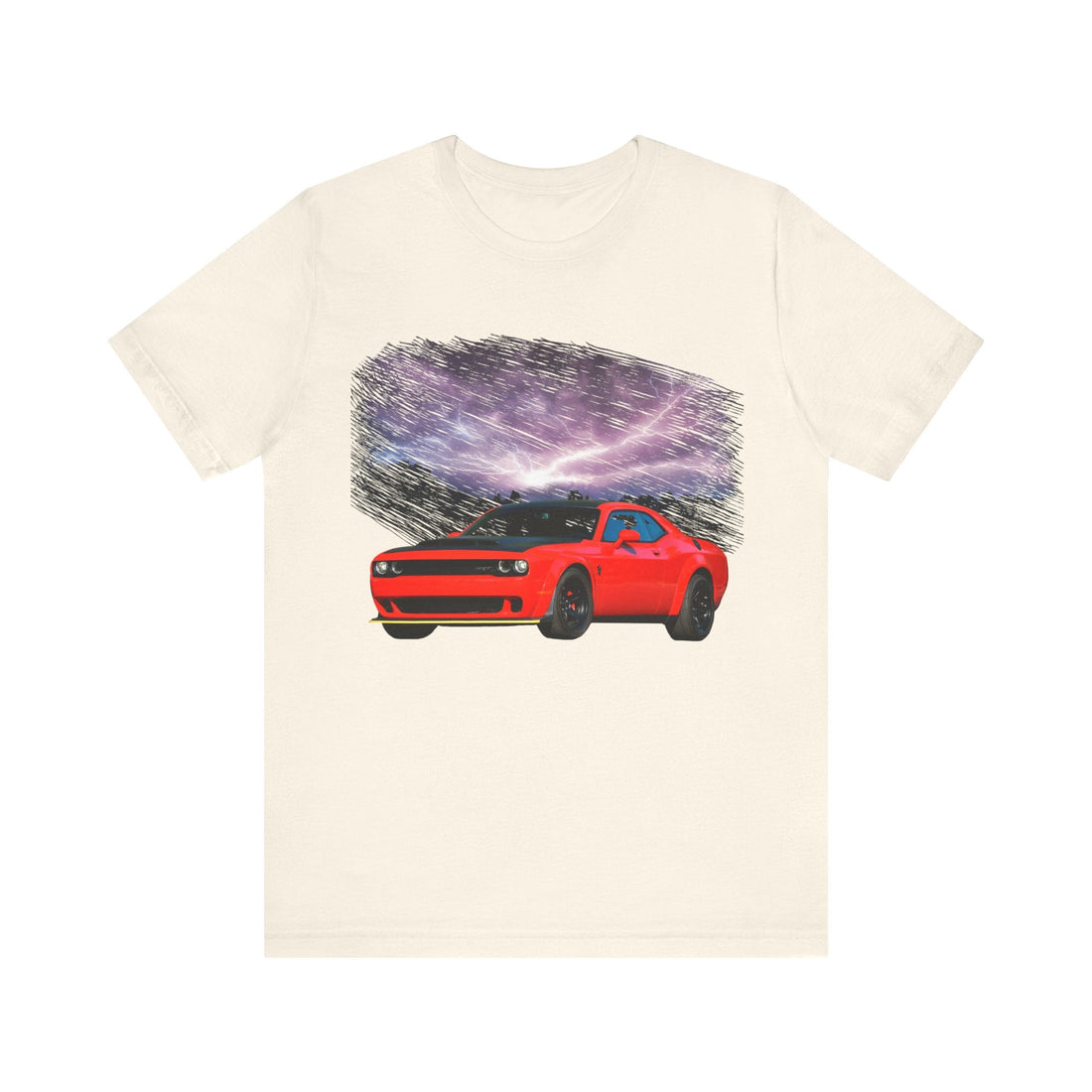 2018 Challenger Demon lightning series short sleeve tee with car graphic.