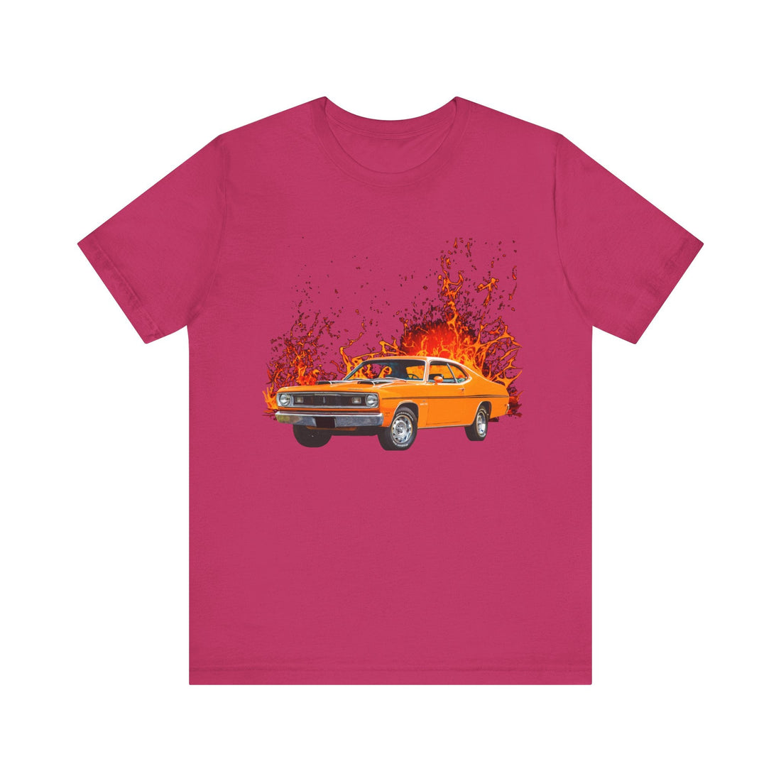 1970 Duster in our lava series black short sleeve tee with vintage car design.